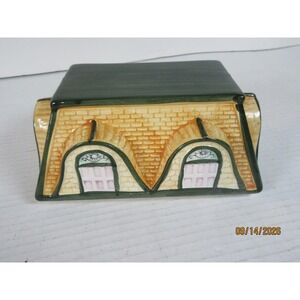 Fitz and Floyd Ceramic Cottage House Cookie Jar Replacement Lid Green Tan Roof
